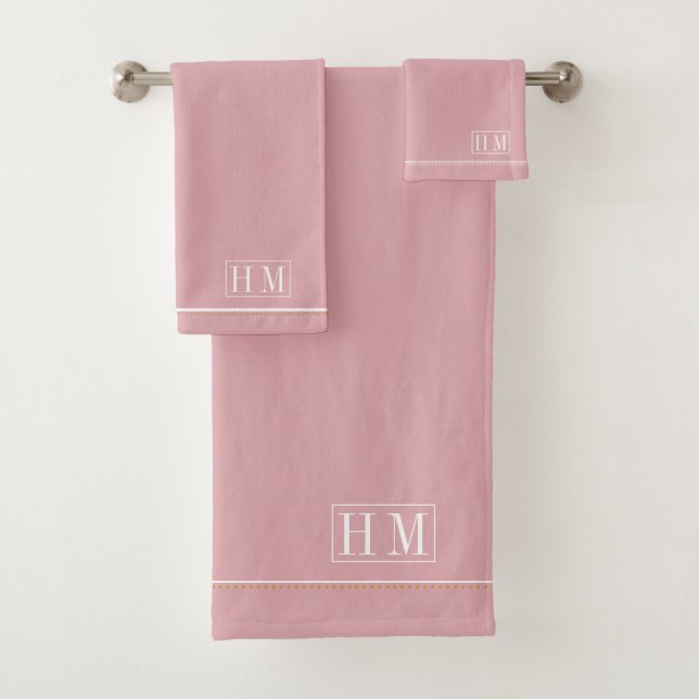 Elegant Monogram White Name Pink Bath Towel Set (Insitu)