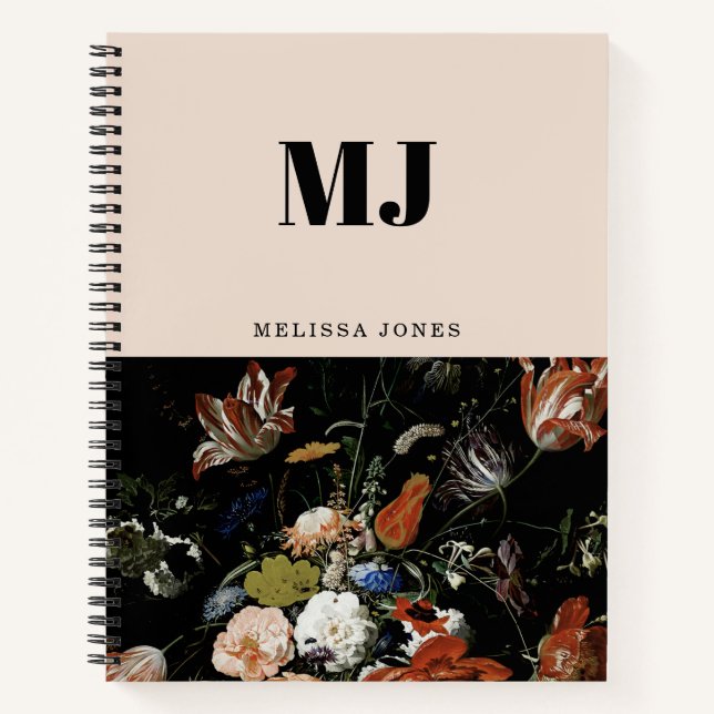 Elegant Monogram Wildflower Personalized Name  Notebook (Front)