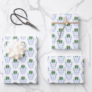 Elegant Monogram With Green Bow Christmas Wrapping Paper Sheet