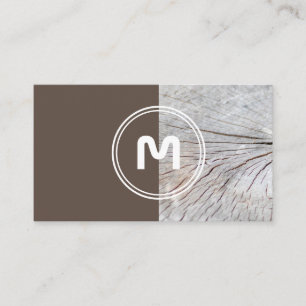 Elegant monogram wood two tone brown carpenter business card