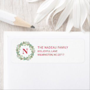 Elegant Monogram Wreath Christmas Return Address