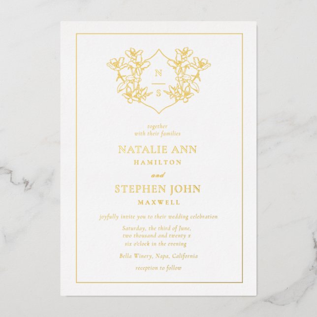 Elegant Monogram Wreath Wedding Gold (Front)