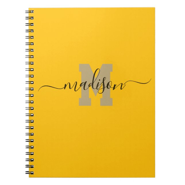 Elegant Monogram Yellow Script Office School Notebook (Front)