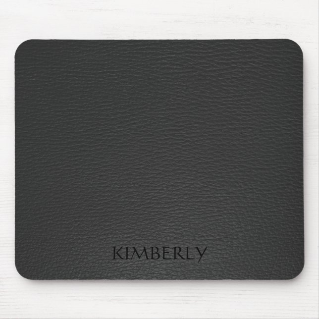 Elegant Monogramed Black Faux Leather Mouse Pad (Front)