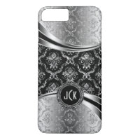 Elegant Monogramed Black & Silver Floral Damasks