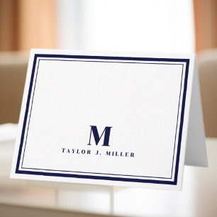 Élégant monogramme à deux bordures chic bleu marin