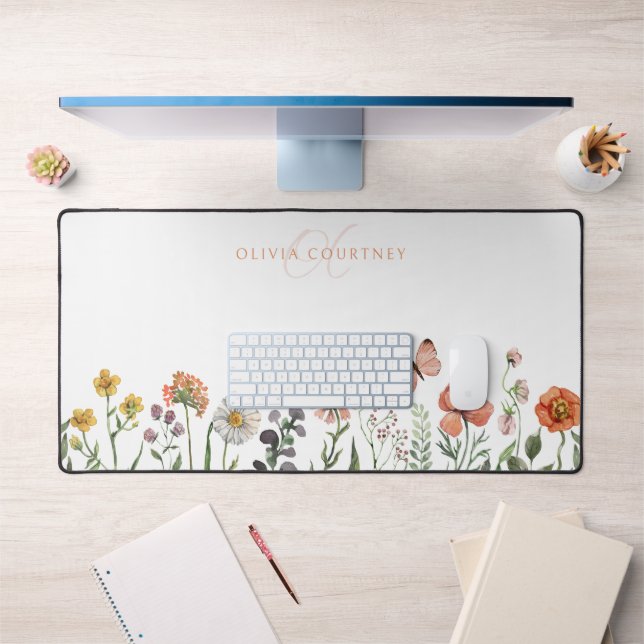 Élégant Monogramme Aquarelle Fleur sauvage Floral (Bureau 1)