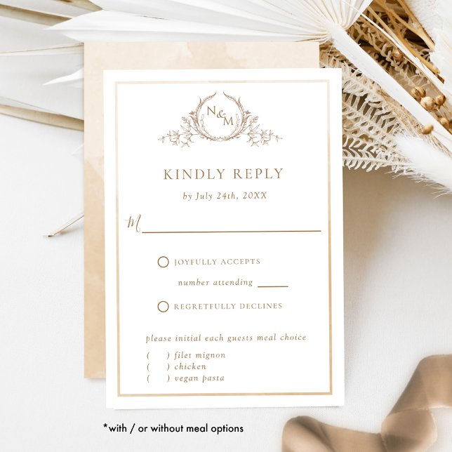 Élégant Monogramme beige et crème, Aquarelle RSVP (Créateur téléchargé)