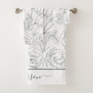 Élégant monogramme blanc gris-gris floral