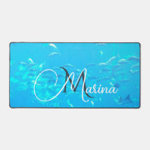 Élégant Monogramme Bleu Aqua Banc de Poissons Océa