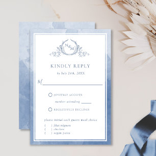 Elégant Monogramme bleu Dusty et aquarelle RSVP