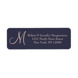 Élégant Monogramme bleu marine simple et rose pâle