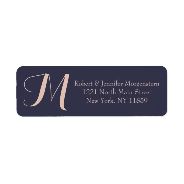 Élégant Monogramme bleu marine simple et rose pâle (Devant)