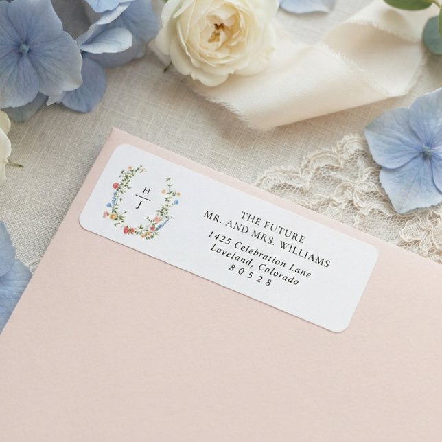 Élégant Monogramme de Fleur Sauvage Adresse de Ret (Créateur téléchargé)