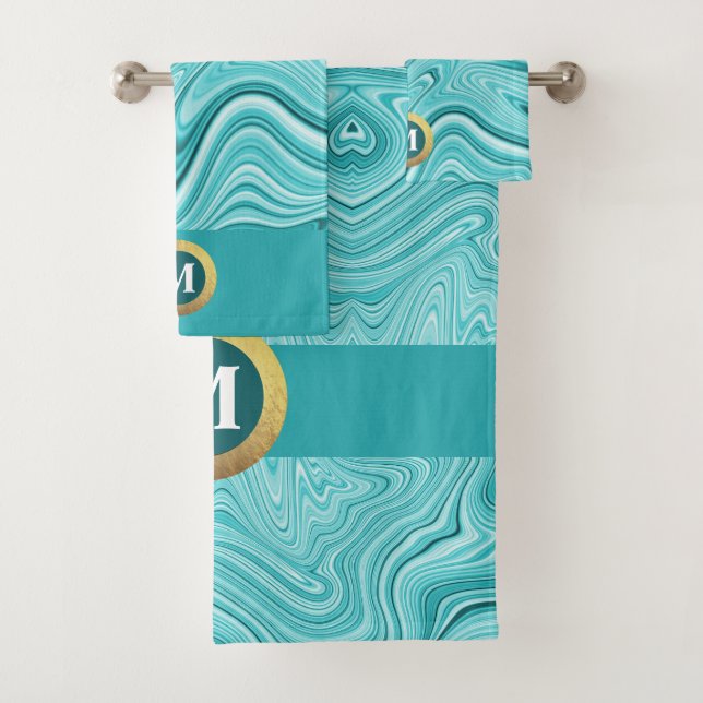 Élégant monogramme de marbre bleu turquoise (En situation)