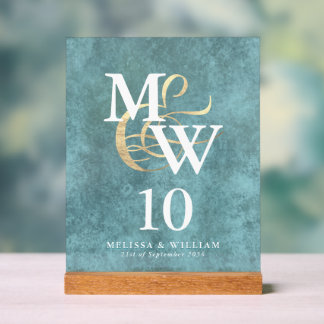 Élégant Monogramme de verre marin Numéro de table 