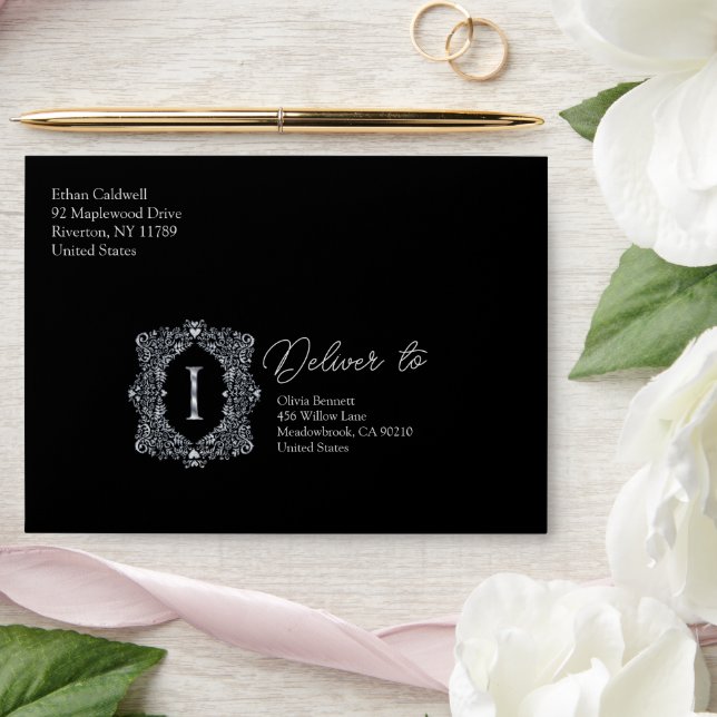 Élégant monogramme diamant Lettre I Enveloppe (Wedding)
