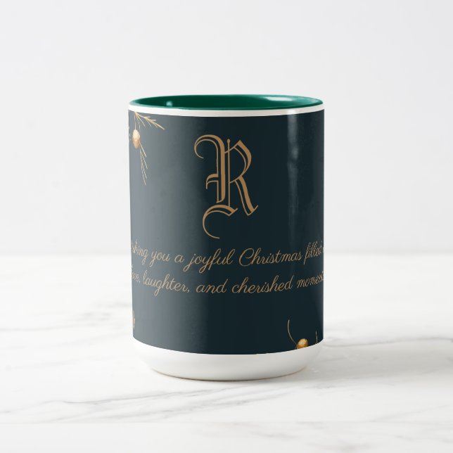 Élégant Monogramme Famille Mug de Noël avec messag (Centre)