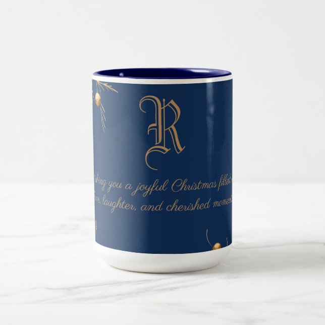 Élégant Monogramme Famille Mug de Noël avec messag (Centre)