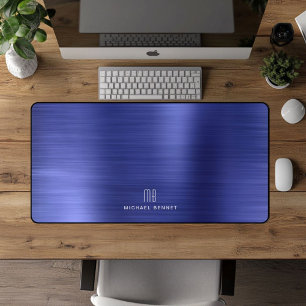 Élégant Monogramme Faux Marine Bleu Brossé Métal