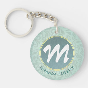 Élégant Monogramme Faux Or Turquoise Damas Floral