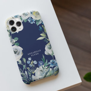 Élégant monogramme floral hivernal bleu marine bla