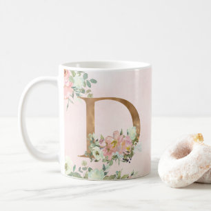 Élégant Monogramme Floral Rose D Café Mug