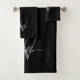 Élégant Monogramme Gris noir Script de nom