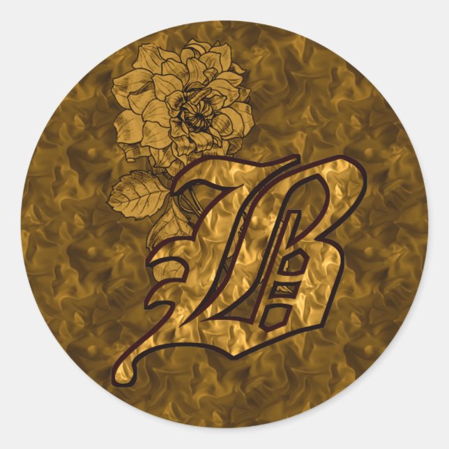 Élégant monogramme initial B Gold Peony Sticker (Devant)