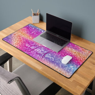 Élégant Monogramme initial Colorful Glit Desk Mat