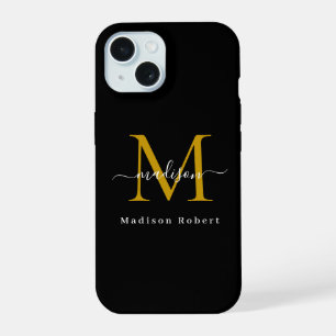 Élégant monogramme initial noir or script drôle