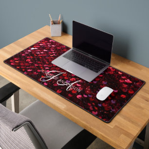 Élégant Monogramme initial Red Sequins Desk Mat