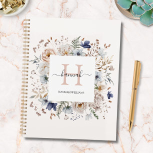 Élégant Monogramme Jolies Fleurs Florales Beige Bl