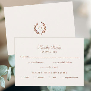 Elégant Monogramme Mariage RSVP crème en terre cui