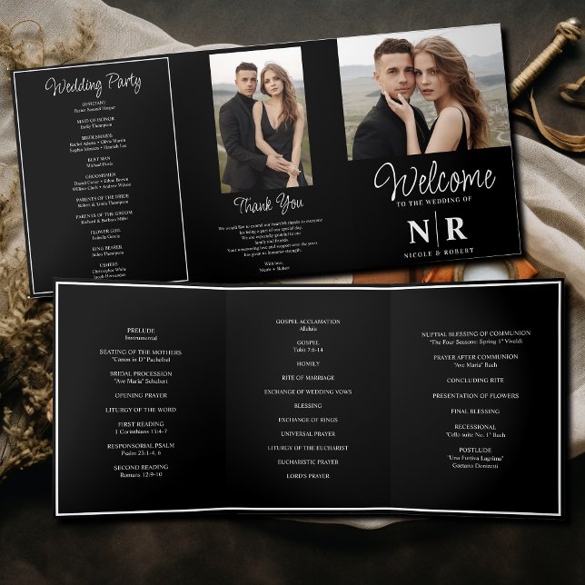 Élégant Monogramme Mariage Tri-Fold Wedding Progra (Créateur téléchargé)
