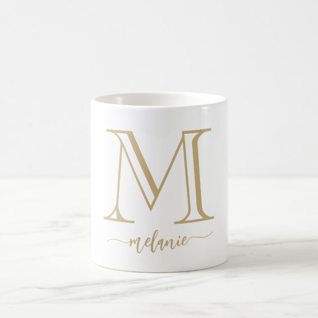 Élégant Monogramme moderne Gold Mug blanc (Centre)