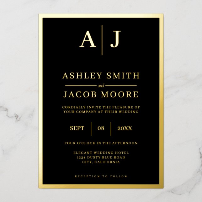 Élégant Monogramme moderne Mariage Foil Invitation (Recto)