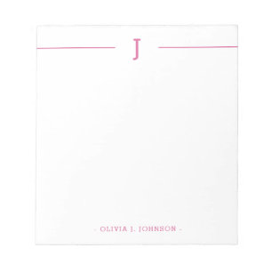 Élégant monogramme moderne rose blanc Bloc-notes