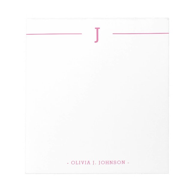 Élégant monogramme moderne rose blanc Bloc-notes (Devant)