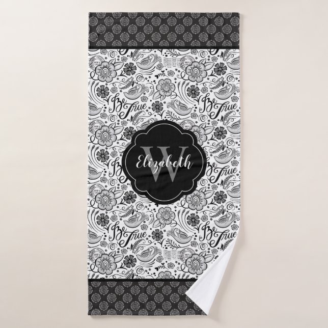 Élégant Monogramme noir blanc (Serviette de bain)