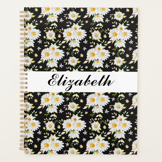 Élégant Monogramme noir et blanc Motif de margueri (Devant)
