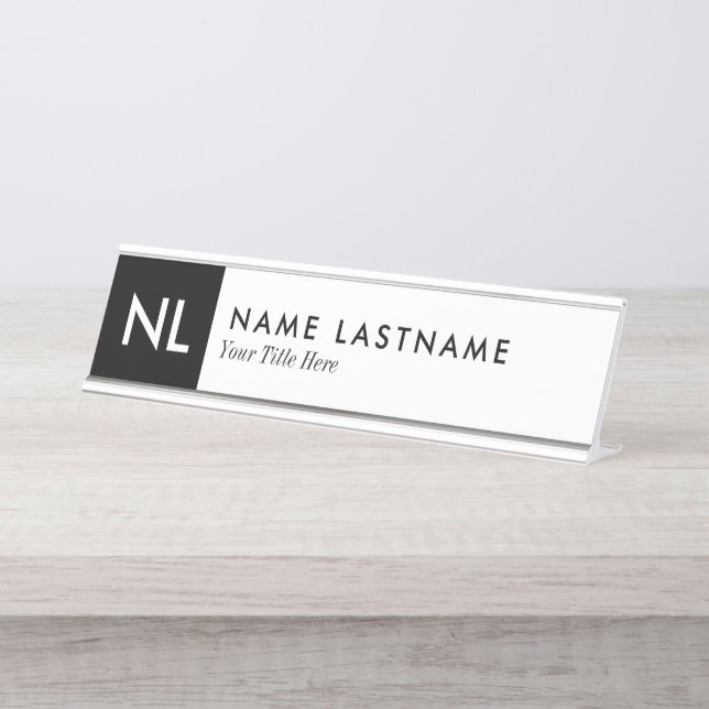 Élégant Monogramme noir noir personnalisé plaque s (Devant)