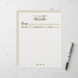 Élégant Monogramme Noir Or simple Recette feuille