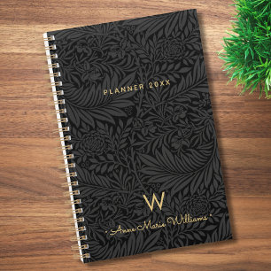 Élégant Monogramme Nom Or Fleur Noir 2026