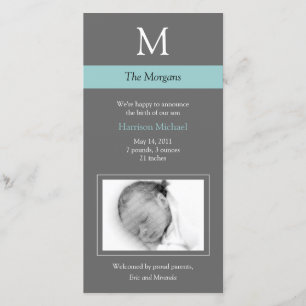 Élégant Monogramme Nouveau Carte photo bébé - gris