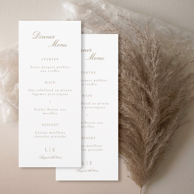 Élégant Monogramme Or Blanc Menu de Mariage Dîner  (Créateur téléchargé)