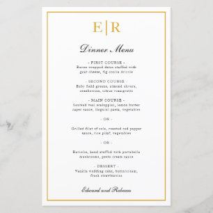 Élégant Monogramme Or Menu Mariage officiel