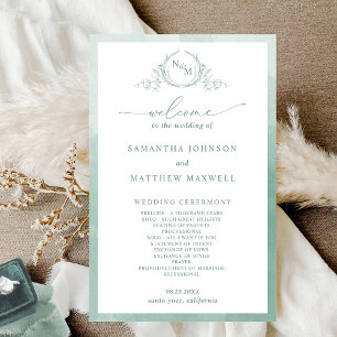 Élégant Monogramme Pale Green Wedding Programme