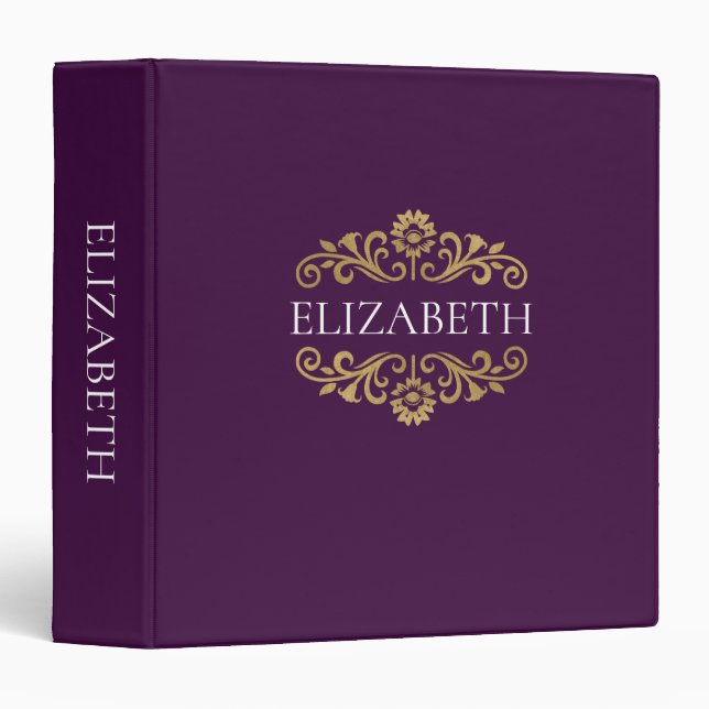 Élégant Monogramme Purple Gold Classeur scolaire (Devant/Côté)