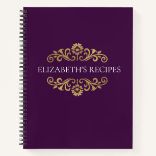 Élégant Monogramme Purple Gold Recette livre de cu